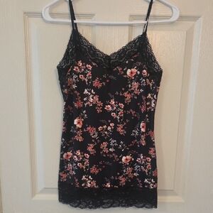 White House Black Market Women's Black Floral Lace Camisole Top Size Small